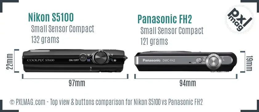 Nikon S5100 vs Panasonic FH2 top view buttons comparison