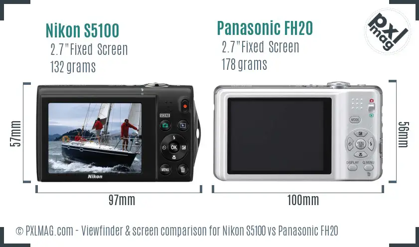 Nikon S5100 vs Panasonic FH20 Screen and Viewfinder comparison