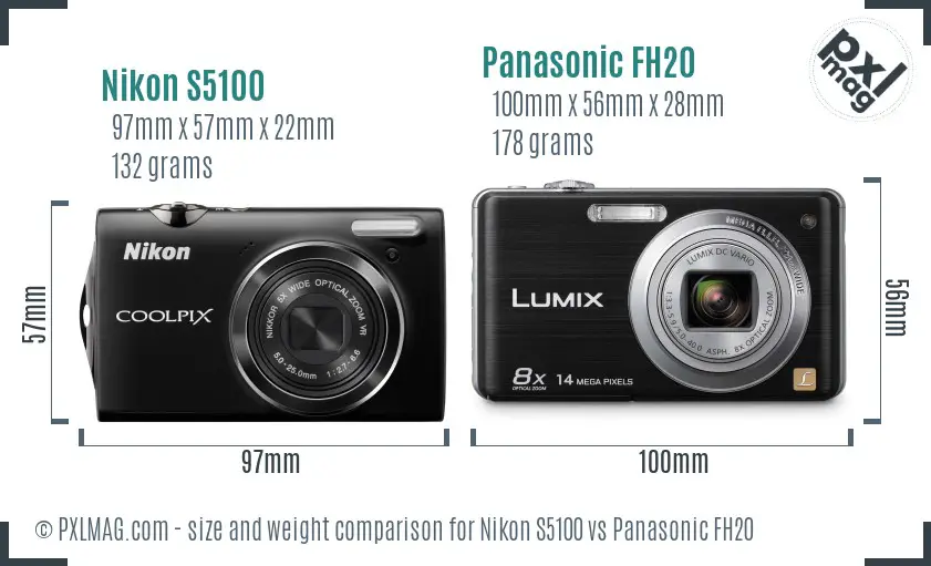 Nikon S5100 vs Panasonic FH20 size comparison