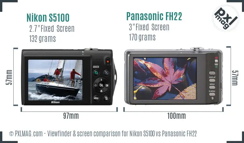 Nikon S5100 vs Panasonic FH22 Screen and Viewfinder comparison