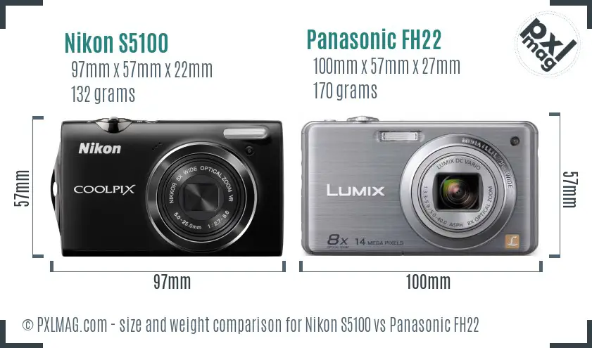 Nikon S5100 vs Panasonic FH22 size comparison