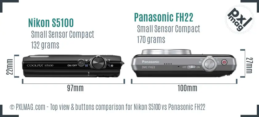 Nikon S5100 vs Panasonic FH22 top view buttons comparison