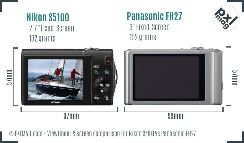Nikon S5100 vs Panasonic FH27 Screen and Viewfinder comparison