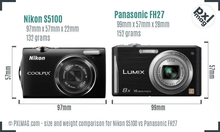 Nikon S5100 vs Panasonic FH27 size comparison