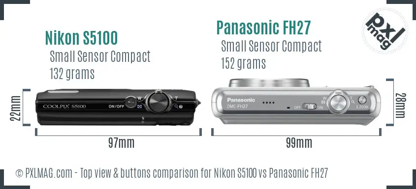 Nikon S5100 vs Panasonic FH27 top view buttons comparison