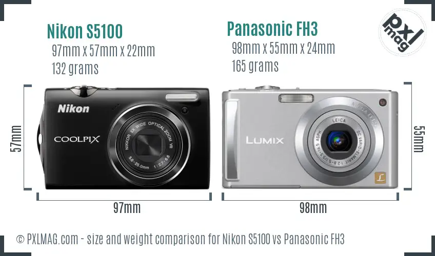Nikon S5100 vs Panasonic FH3 size comparison Nikon S5100 vs Panasonic FH3 size comparison