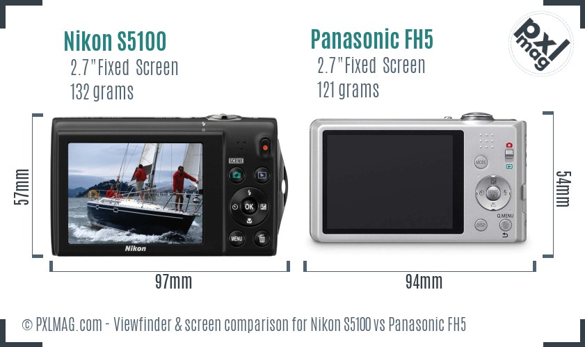Nikon S5100 vs Panasonic FH5 Screen and Viewfinder comparison