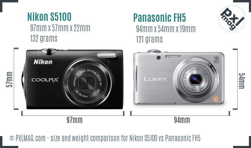 Nikon S5100 vs Panasonic FH5 size comparison Nikon S5100 vs Panasonic FH5 size comparison