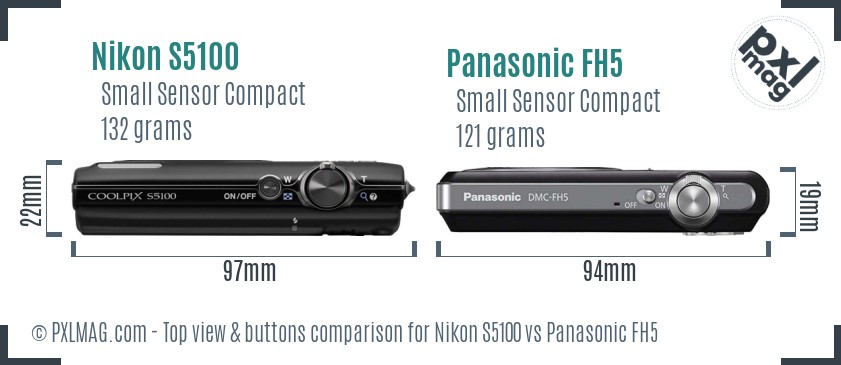 Nikon S5100 vs Panasonic FH5 top view buttons comparison