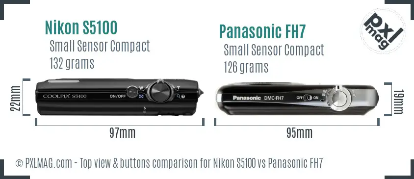 Nikon S5100 vs Panasonic FH7 top view buttons comparison