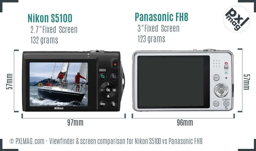 Nikon S5100 vs Panasonic FH8 Screen and Viewfinder comparison