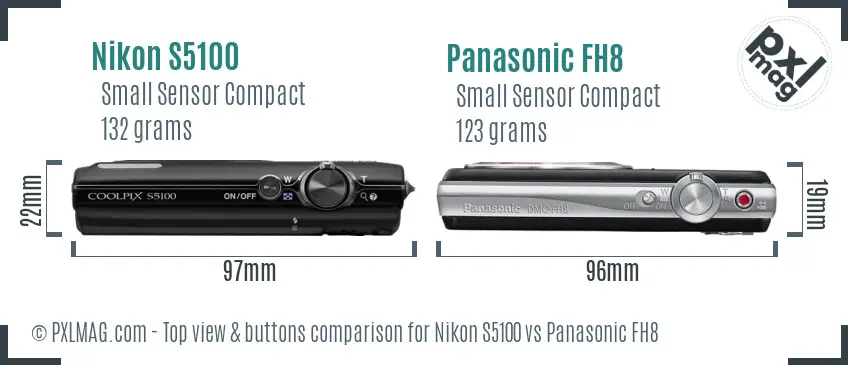 Nikon S5100 vs Panasonic FH8 top view buttons comparison