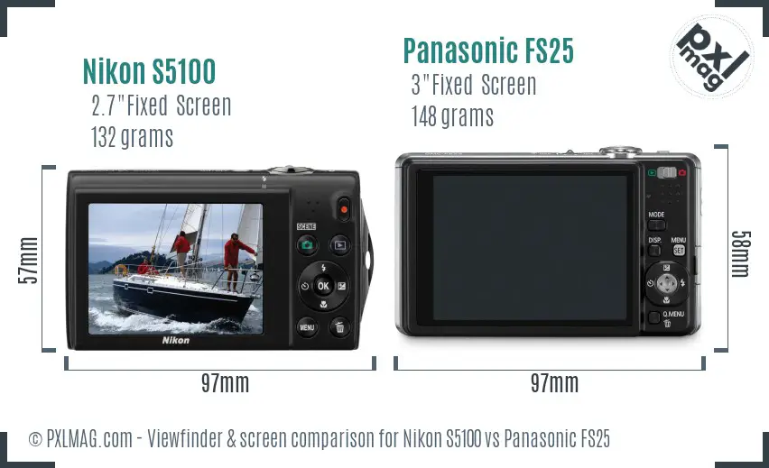Nikon S5100 vs Panasonic FS25 Screen and Viewfinder comparison