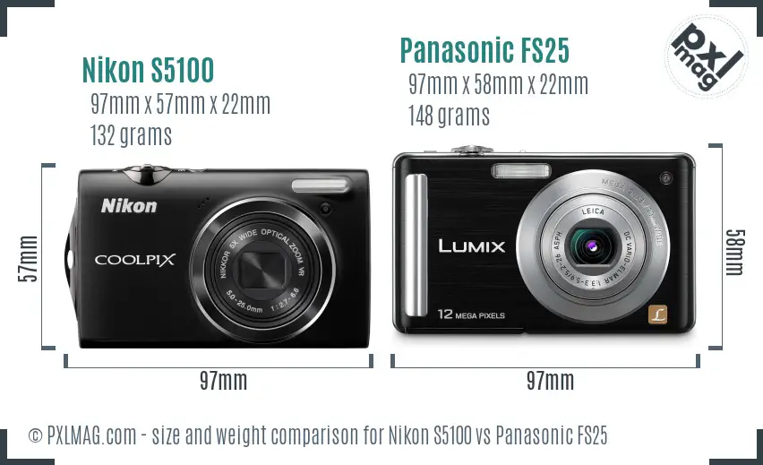 Nikon S5100 vs Panasonic FS25 size comparison