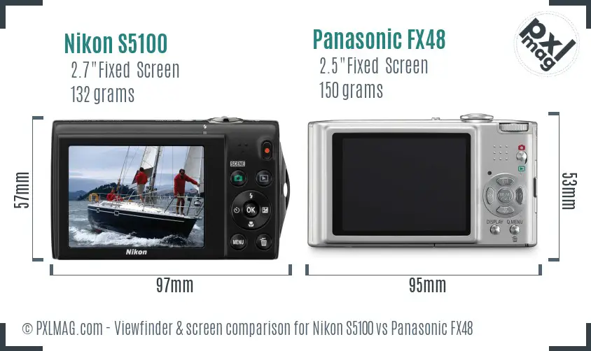 Nikon S5100 vs Panasonic FX48 Screen and Viewfinder comparison