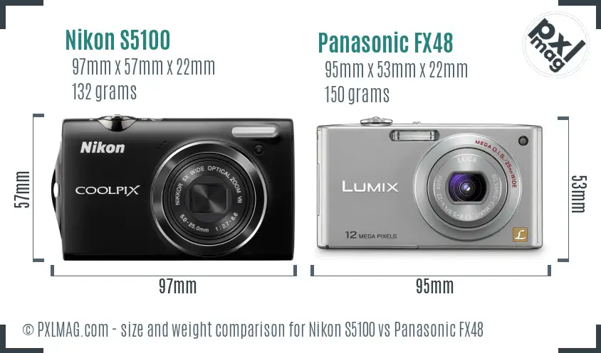 Nikon S5100 vs Panasonic FX48 size comparison