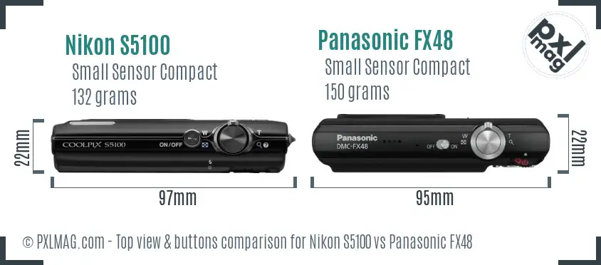 Nikon S5100 vs Panasonic FX48 top view buttons comparison