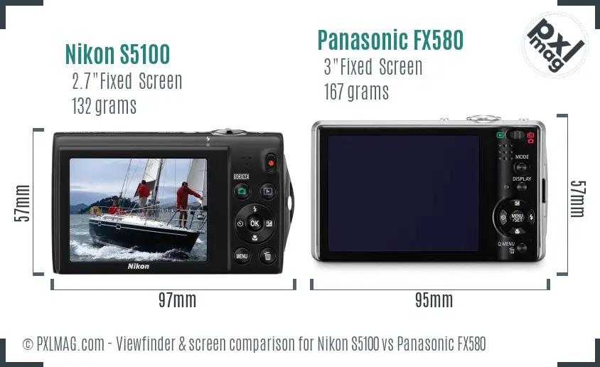 Nikon S5100 vs Panasonic FX580 Screen and Viewfinder comparison