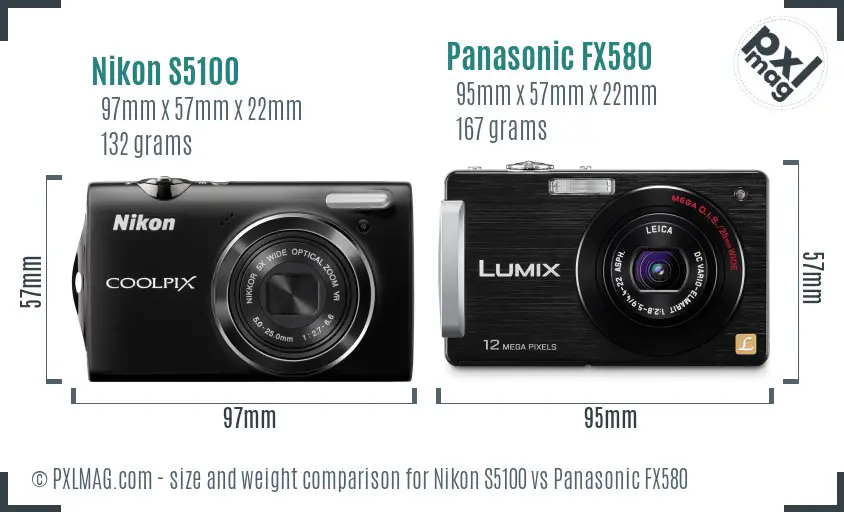 Nikon S5100 vs Panasonic FX580 size comparison