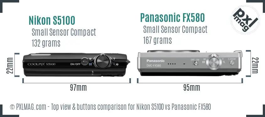 Nikon S5100 vs Panasonic FX580 top view buttons comparison