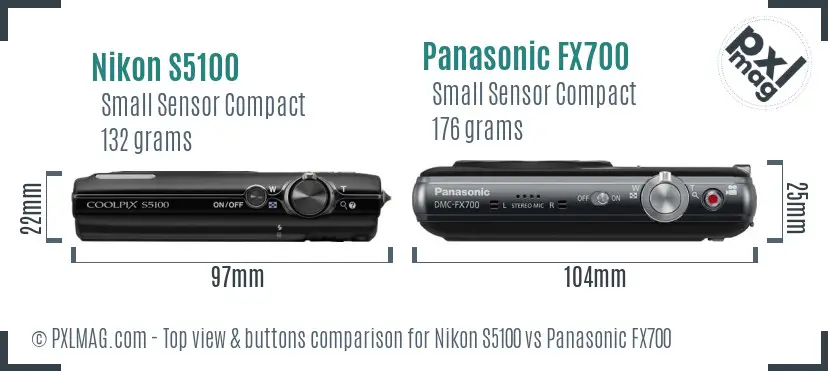 Nikon S5100 vs Panasonic FX700 top view buttons comparison Nikon S5100 vs Panasonic FX700 top view buttons comparison
