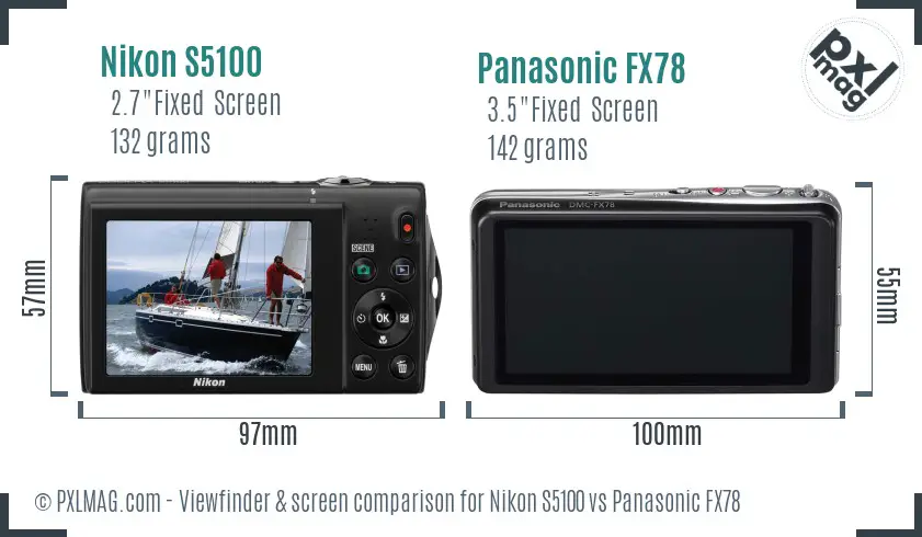 Nikon S5100 vs Panasonic FX78 Screen and Viewfinder comparison
