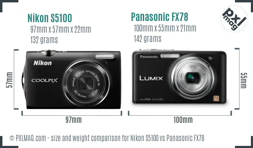 Nikon S5100 vs Panasonic FX78 size comparison