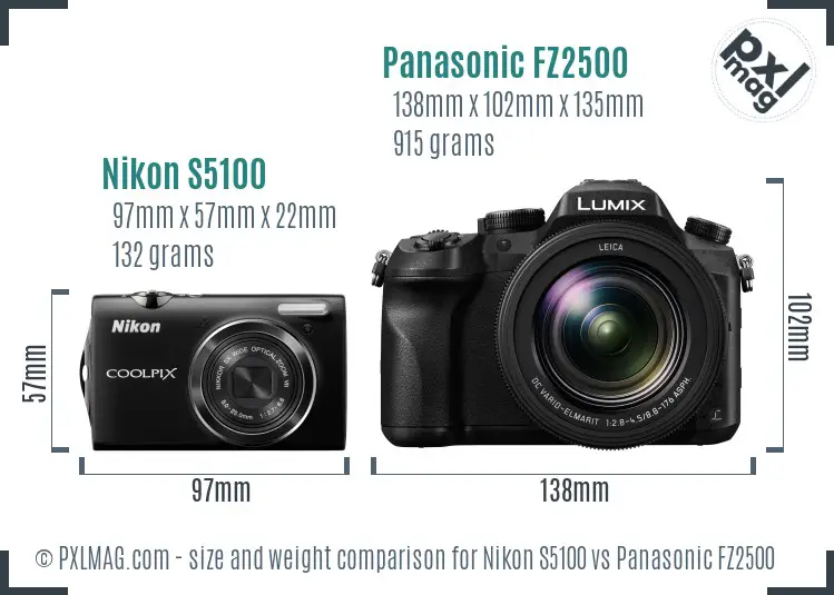 Nikon S5100 vs Panasonic FZ2500 size comparison