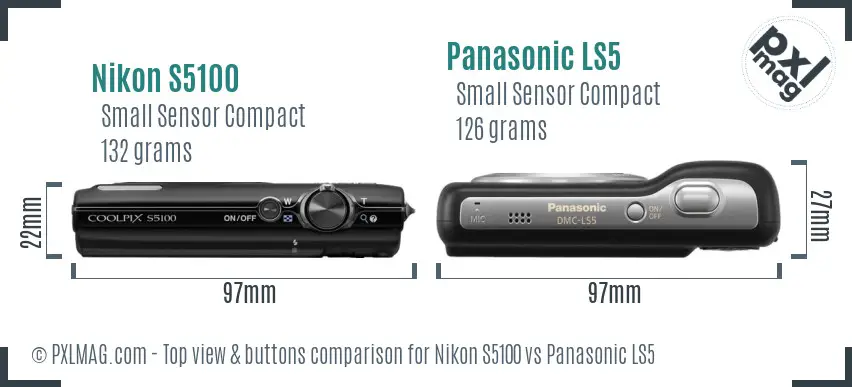 Nikon S5100 vs Panasonic LS5 top view buttons comparison