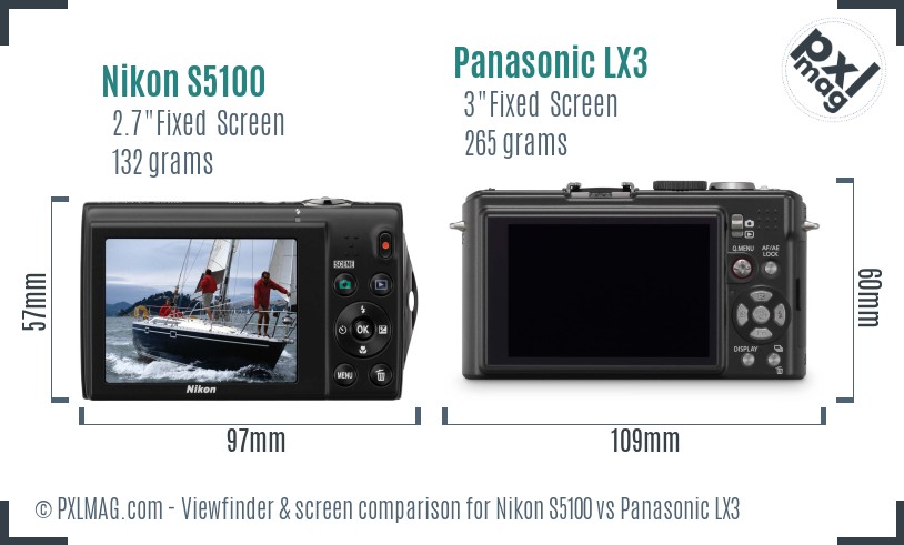 Nikon S5100 vs Panasonic LX3 Screen and Viewfinder comparison