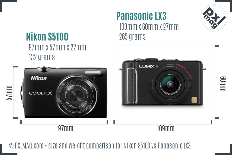Nikon S5100 vs Panasonic LX3 size comparison