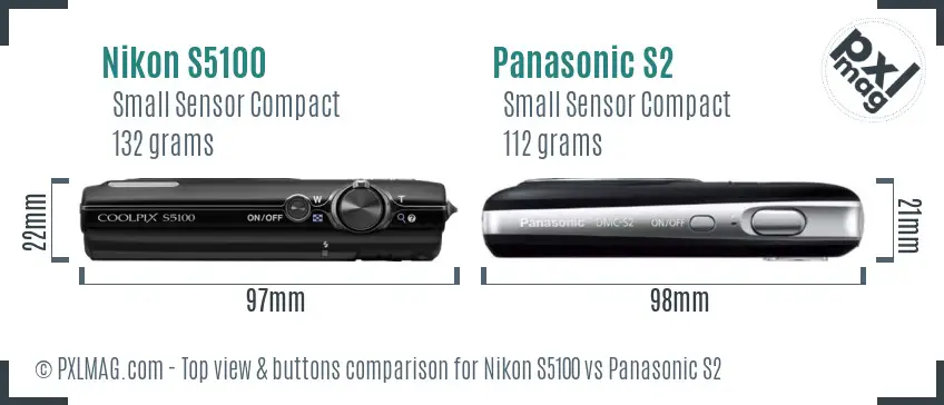 Nikon S5100 vs Panasonic S2 top view buttons comparison