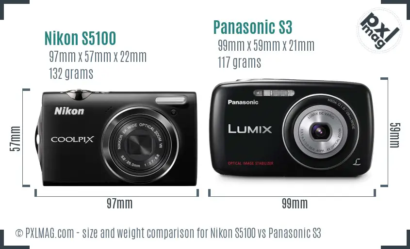 Nikon S5100 vs Panasonic S3 size comparison
