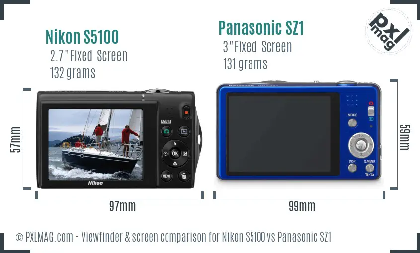 Nikon S5100 vs Panasonic SZ1 Screen and Viewfinder comparison