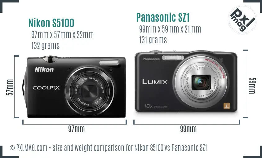 Nikon S5100 vs Panasonic SZ1 size comparison