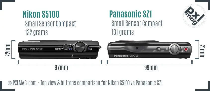 Nikon S5100 vs Panasonic SZ1 top view buttons comparison