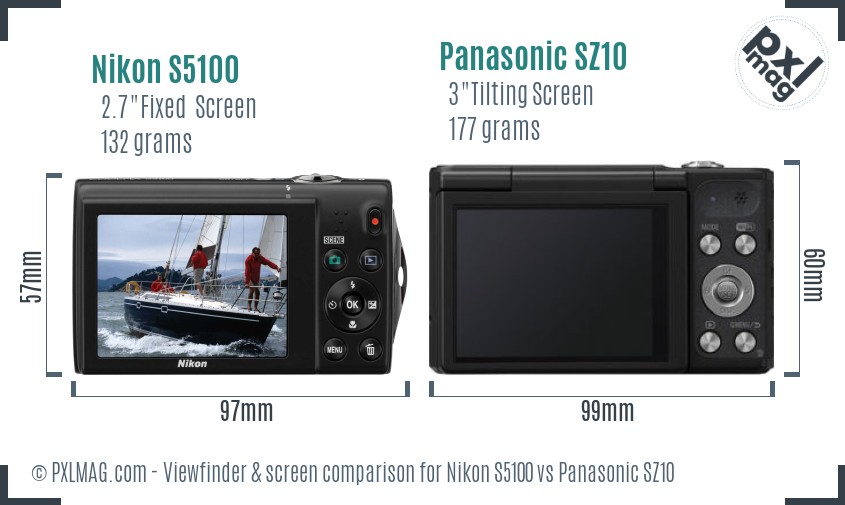 Nikon S5100 vs Panasonic SZ10 Screen and Viewfinder comparison