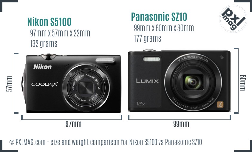 Nikon S5100 vs Panasonic SZ10 size comparison