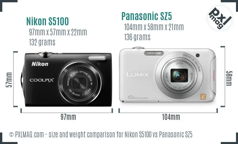 Nikon S5100 vs Panasonic SZ5 size comparison