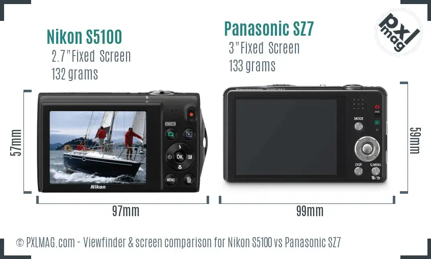 Nikon S5100 vs Panasonic SZ7 Screen and Viewfinder comparison