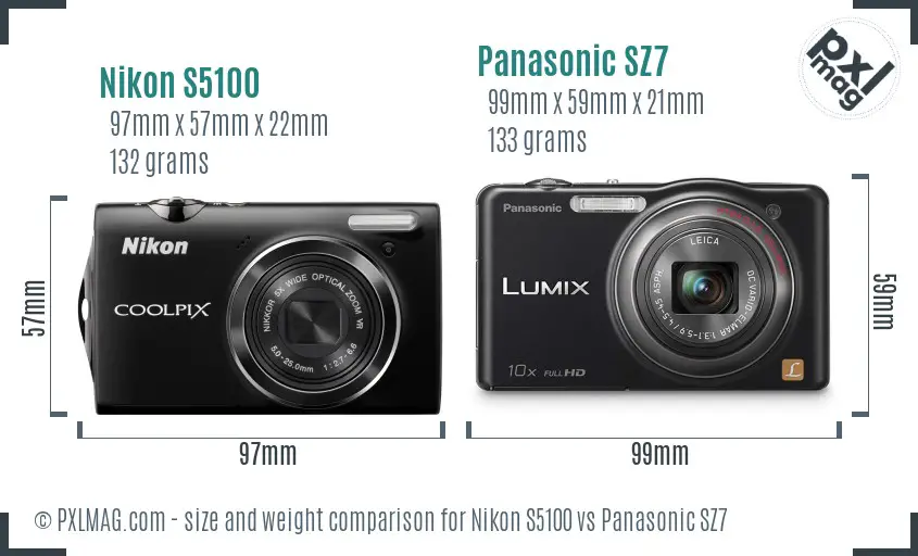 Nikon S5100 vs Panasonic SZ7 size comparison
