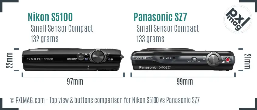 Nikon S5100 vs Panasonic SZ7 top view buttons comparison