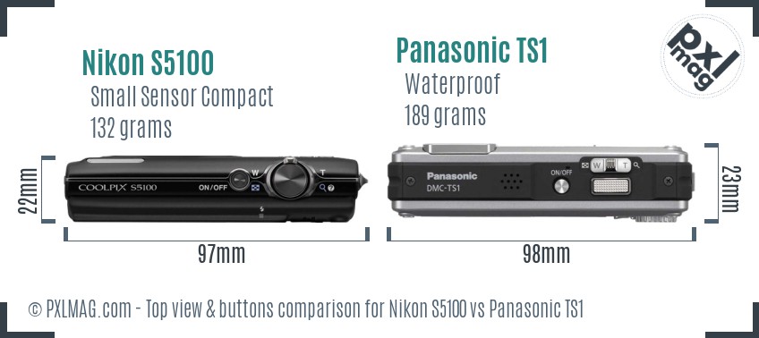 Nikon S5100 vs Panasonic TS1 top view buttons comparison