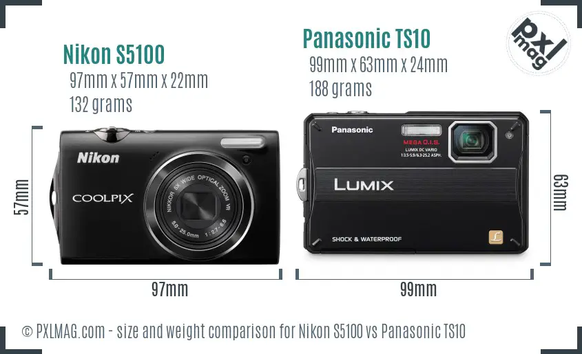 Nikon S5100 vs Panasonic TS10 size comparison