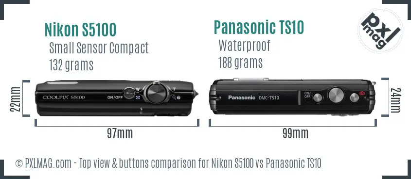 Nikon S5100 vs Panasonic TS10 top view buttons comparison