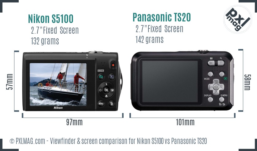 Nikon S5100 vs Panasonic TS20 Screen and Viewfinder comparison