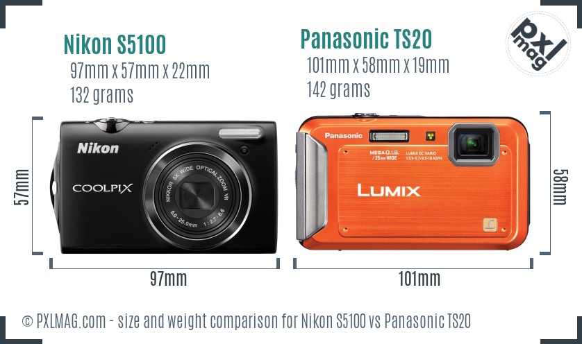 Nikon S5100 vs Panasonic TS20 size comparison Nikon S5100 vs Panasonic TS20 size comparison