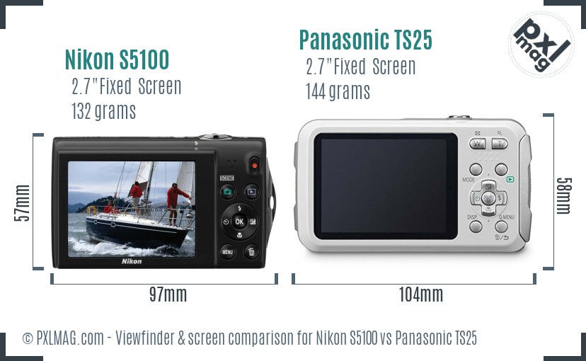 Nikon S5100 vs Panasonic TS25 Screen and Viewfinder comparison
