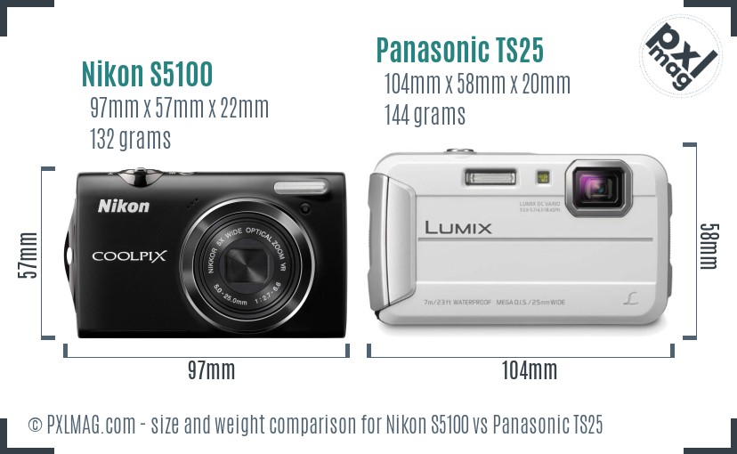 Nikon S5100 vs Panasonic TS25 size comparison