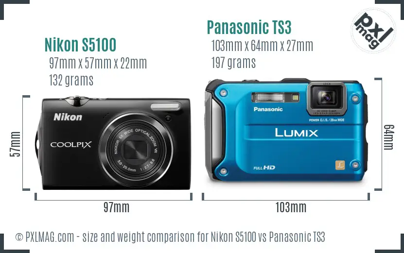 Nikon S5100 vs Panasonic TS3 size comparison Nikon S5100 vs Panasonic TS3 size comparison